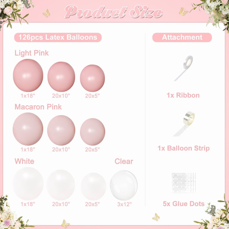 NUTTYBASH Light Pink Balloon Arch Kit, 126Pcs Baby Pink and White Balloon Garland Kit for Wedding Birthday Baby Shower Gender Reveal Bridal Shower Party Decorations - Image 3